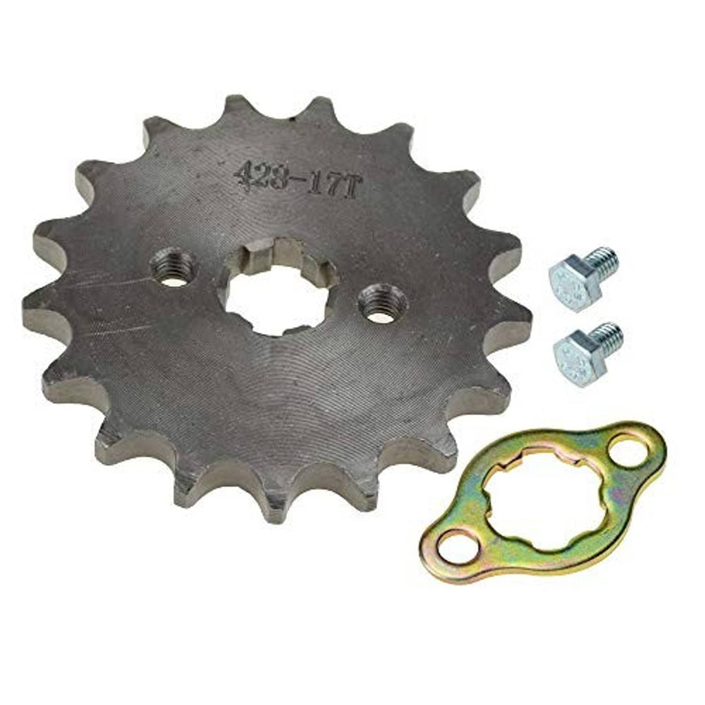 428-17T motorcycle front engine sprocket with bolts and yellow-gold retaining plate