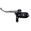 Front brake master cylinder with lever, black housing and silver lever