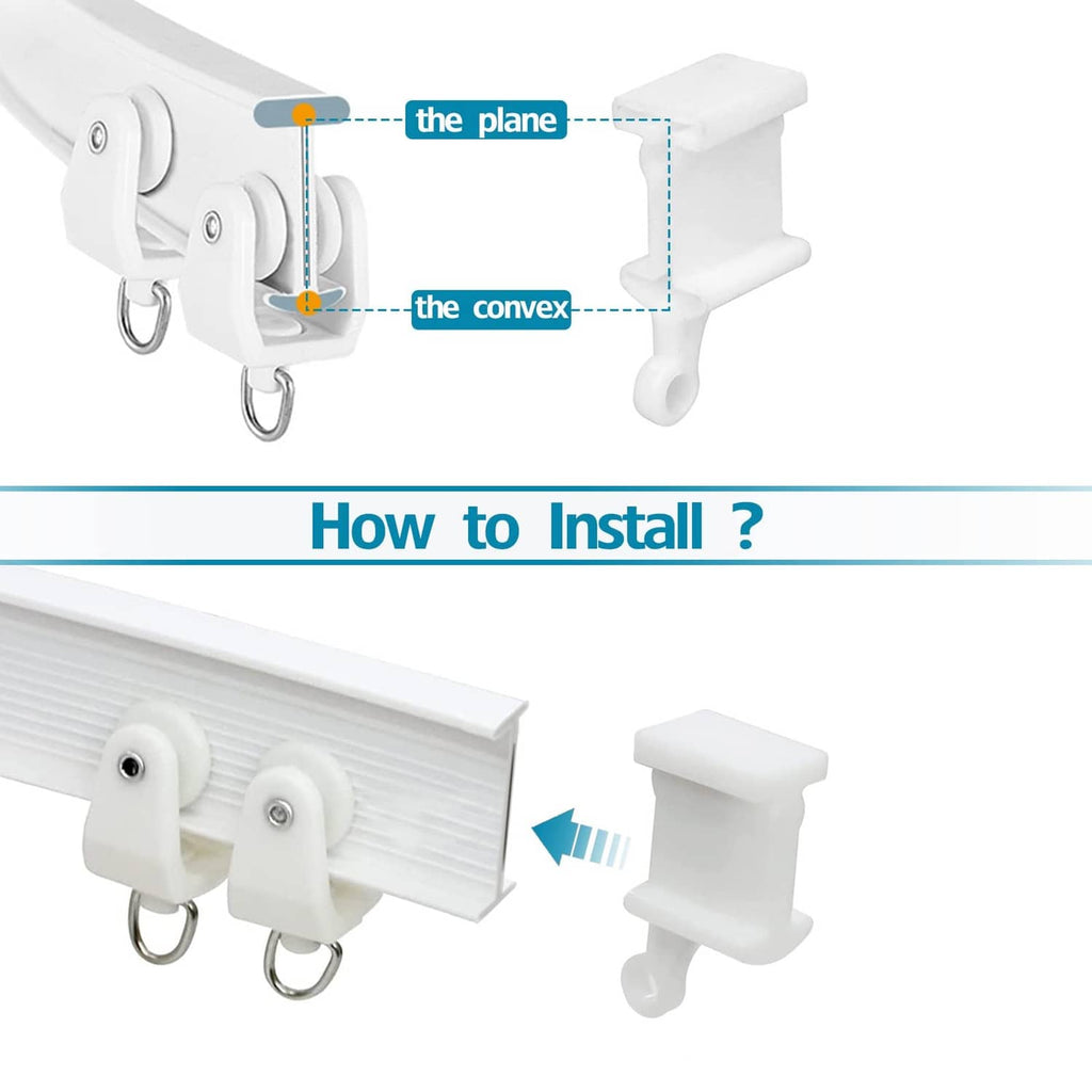 White curtain rail end stop with clip for curved track