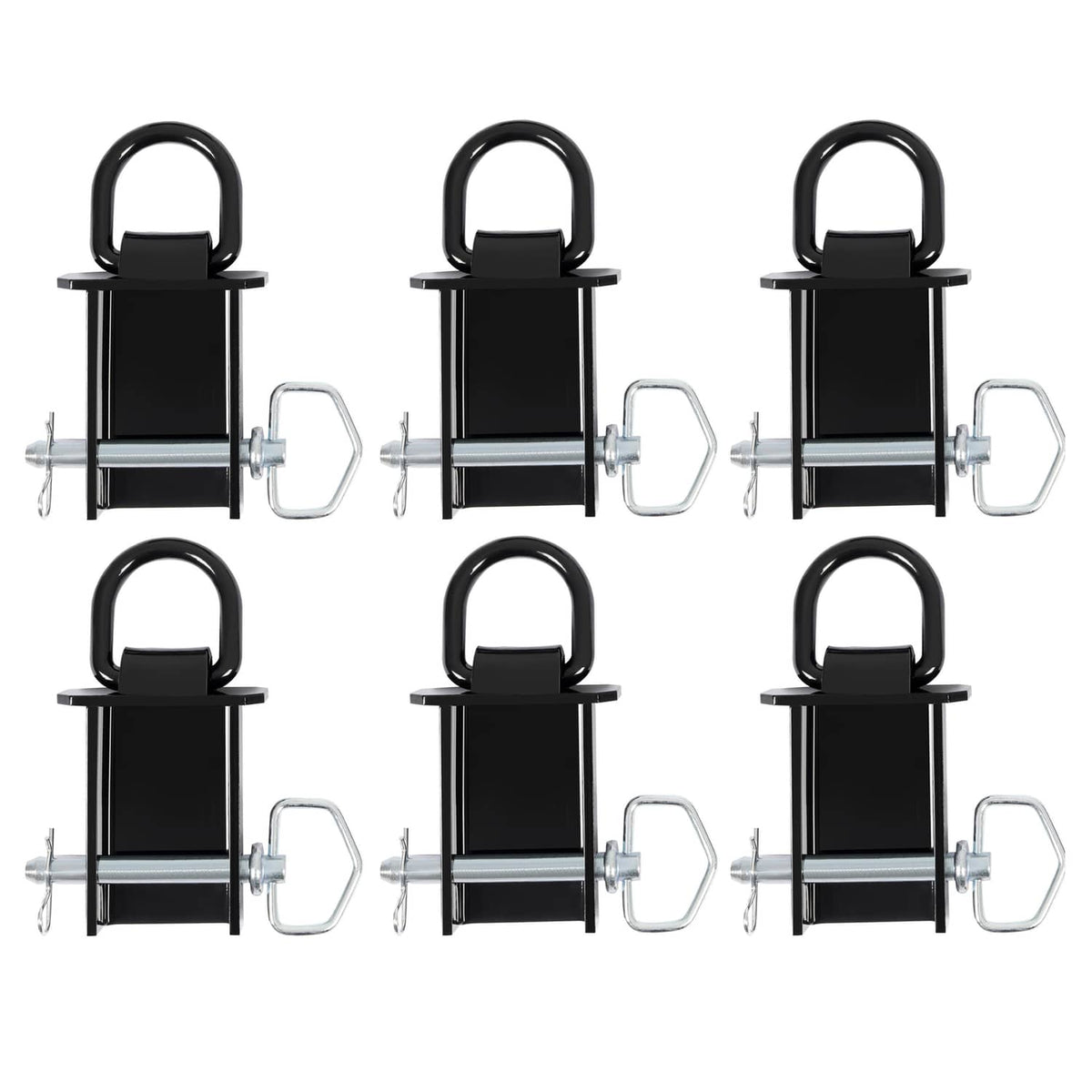 Six black removable D-ring stake pockets with steel hardware