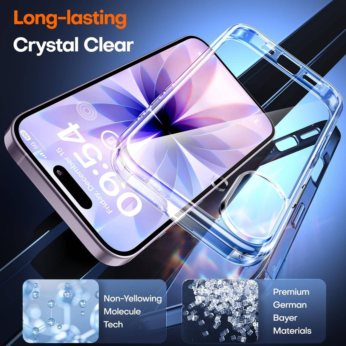 Crystal clear iPhone 17 case with screen protector, transparent corners and back