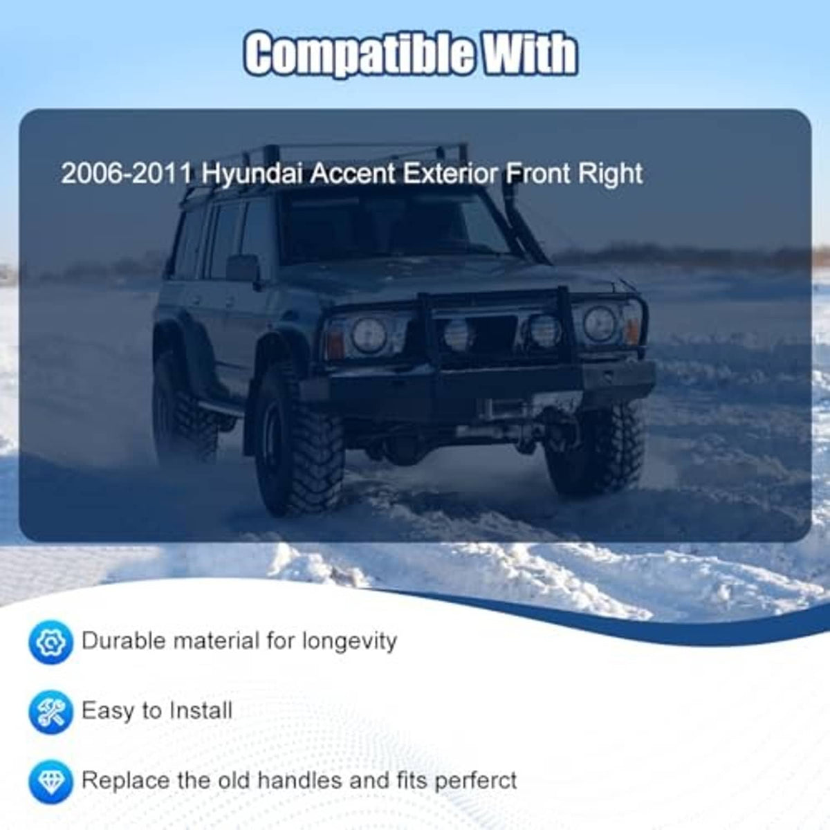 Front passenger exterior door handle, black plastic with keyhole opening
