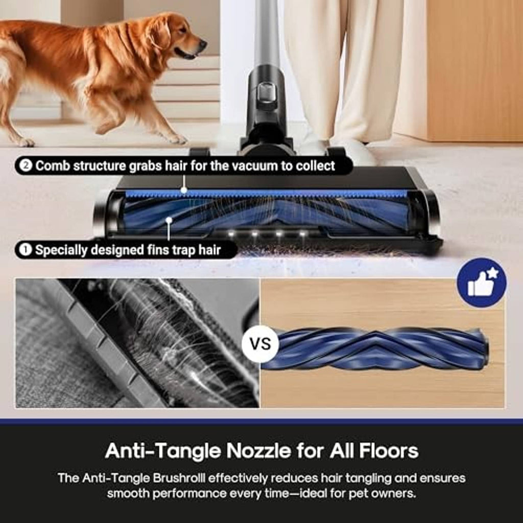 Anti-tangle floor nozzle with blue brushroll for carpets and hard floors