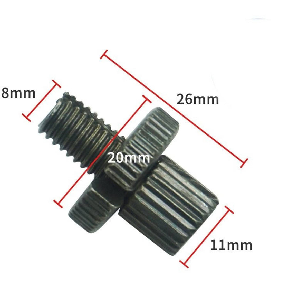 8mm threaded cable adjuster bolt with ribbed collar and sleeve, dark metal