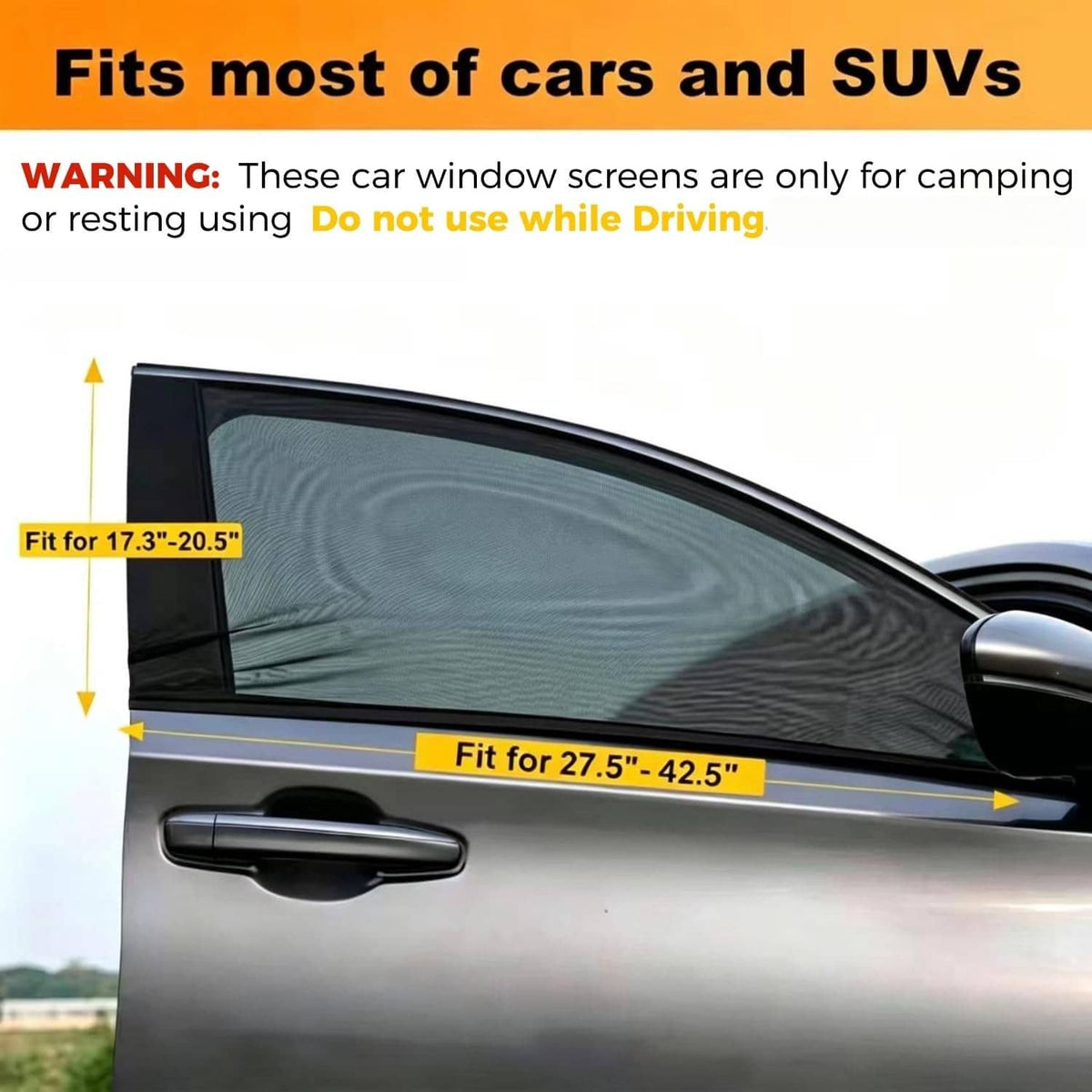 Black side window shade installed on car front door window, side profile