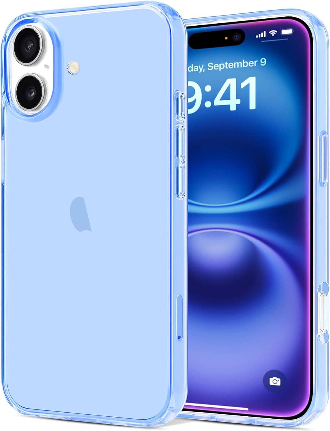 Clear slim TPU iPhone 16 Plus case with raised edges and camera cutouts