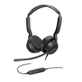 Black wired over-ear headset with boom mic and inline control buttons