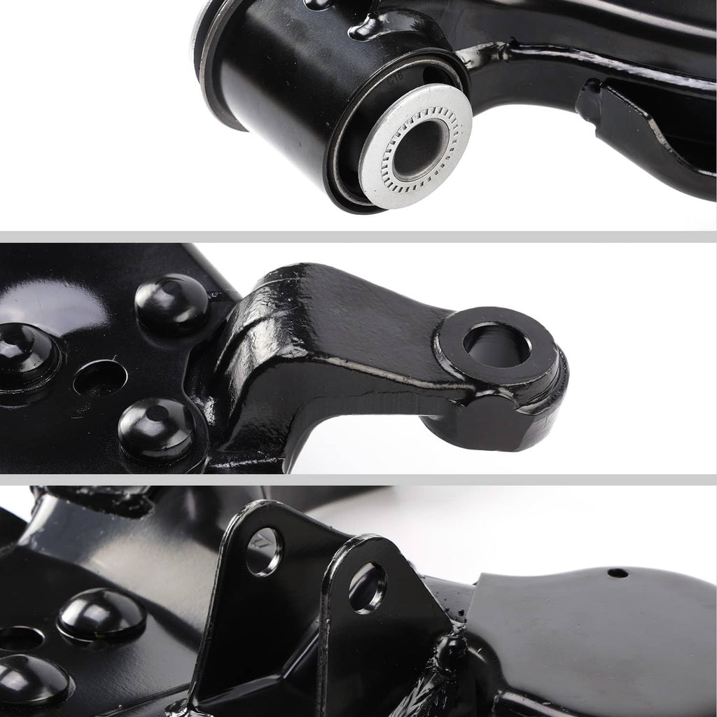 Close-up of black lower control arm joint areas with press-in bushing and mounting brackets