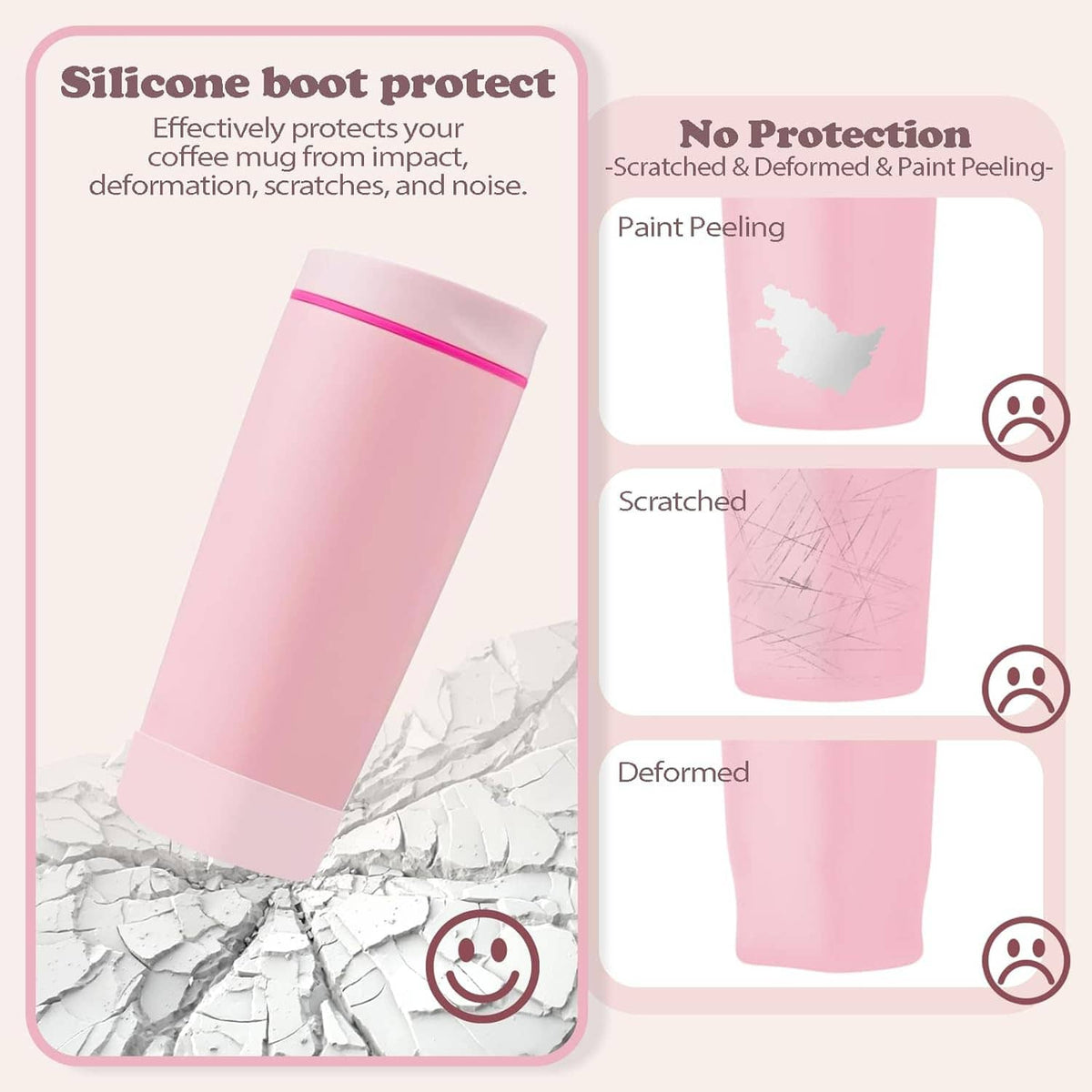 Pink silicone tumbler boot sleeve with protective base