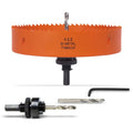 Orange 6-3/4 in bi-metal hole saw with arbor and black threaded shank