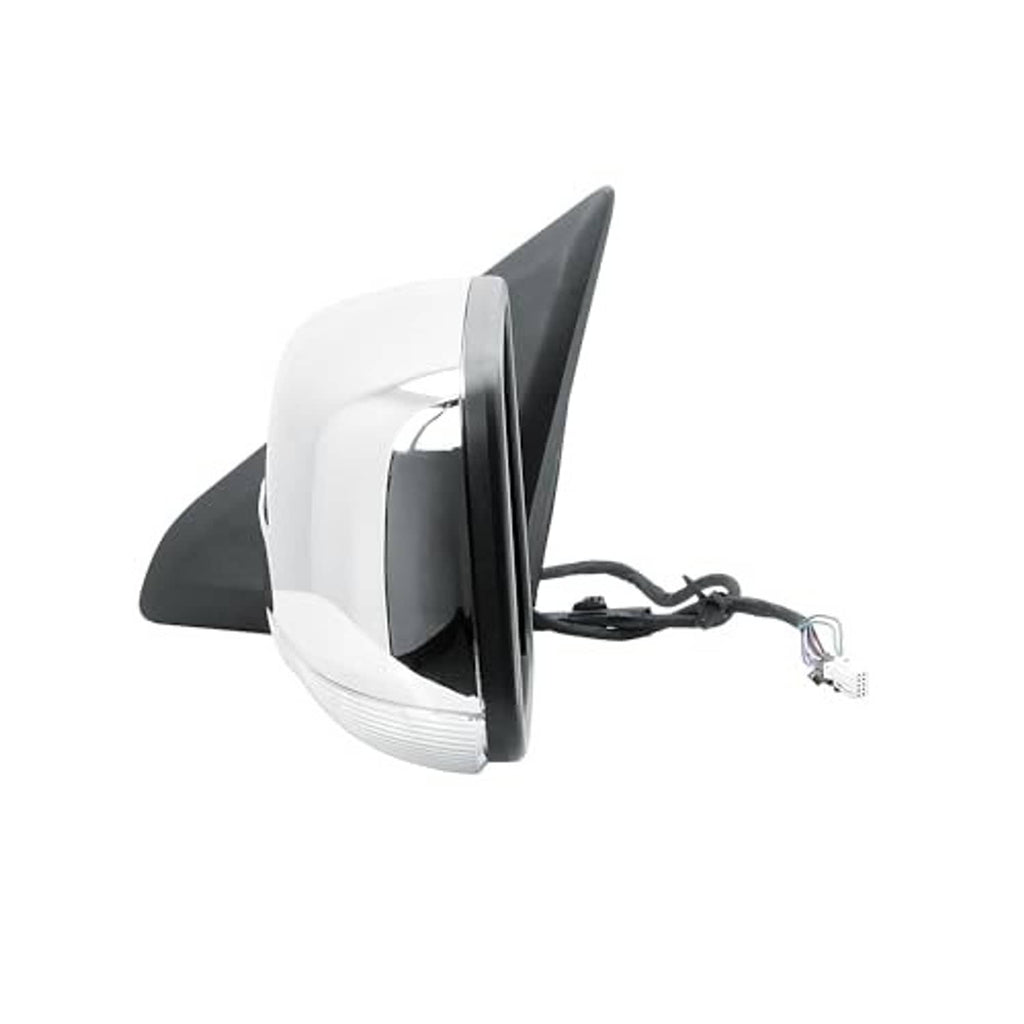 Driver-side door mirror angled view showing black back housing and wire connector
