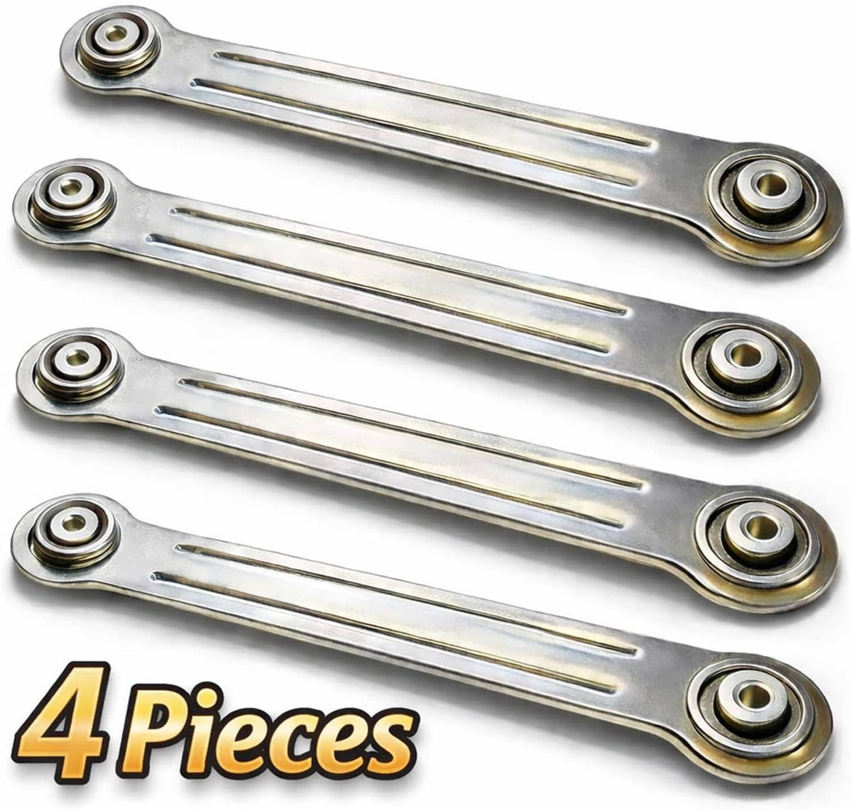Rocker arm bearing bracket set of four, gray steel arms with round end bushings