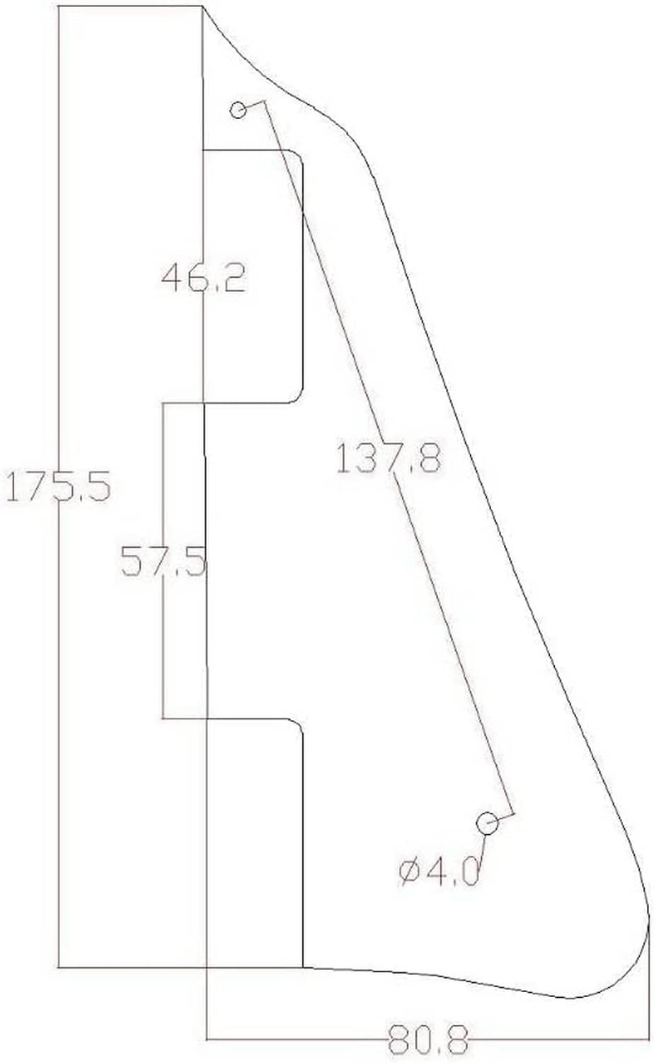 LP guitar pickguard size diagram with measured dimensions