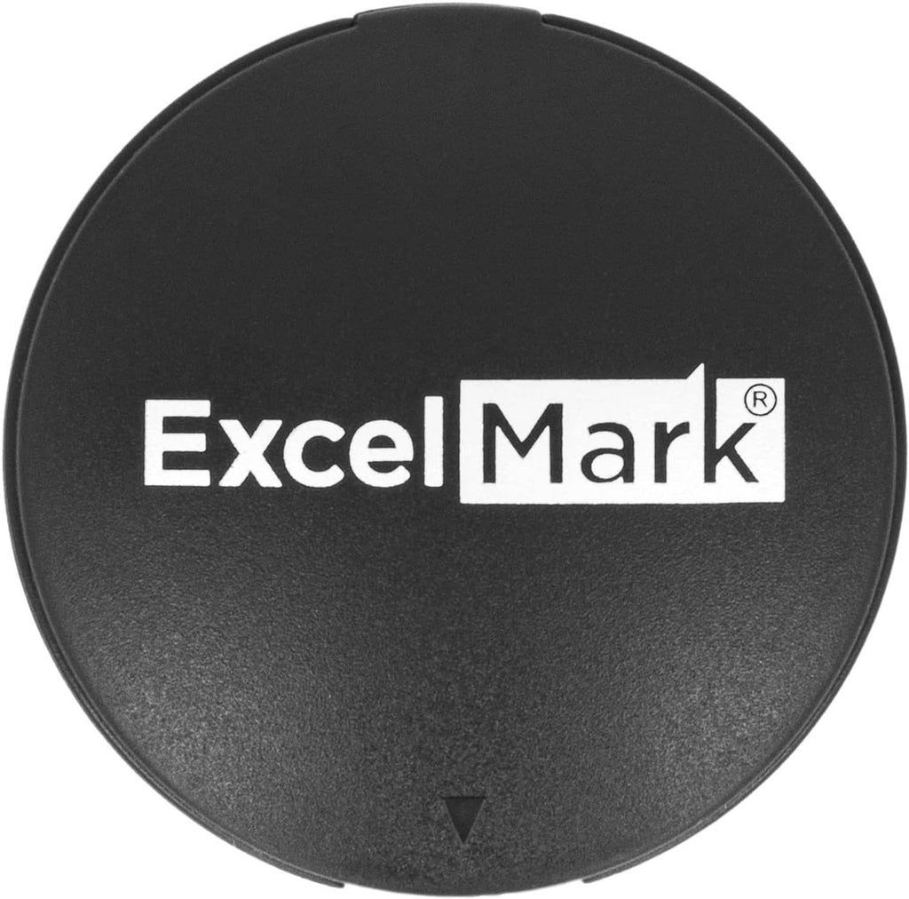 Black inkless fingerprint pad with ExcelMark logo on circular stamp face