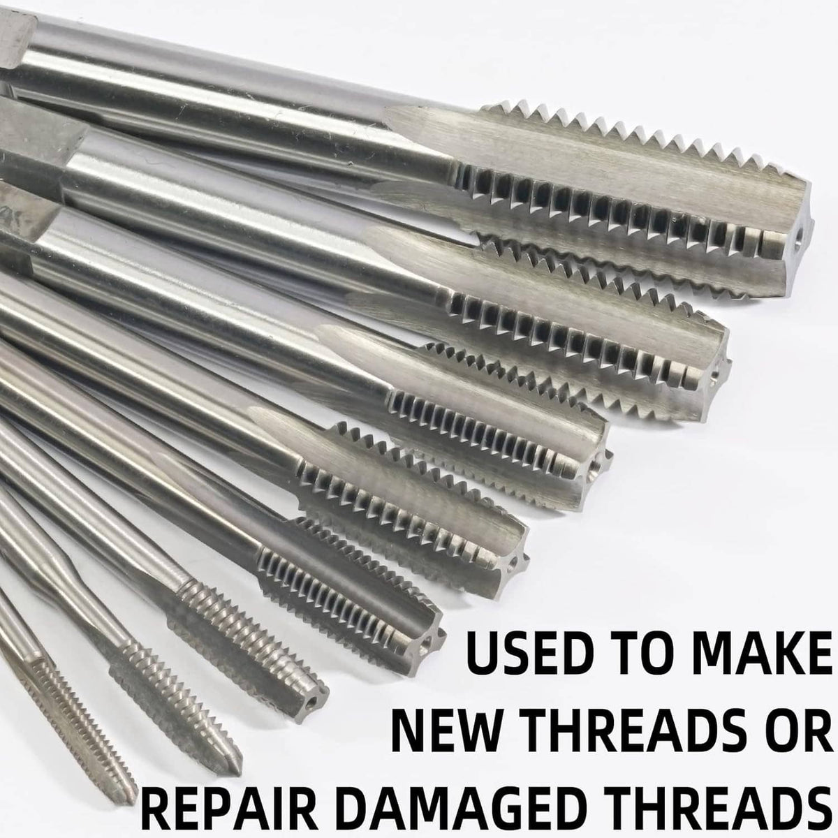 Assorted HSS machine taps with metric threads for making or repairing threads