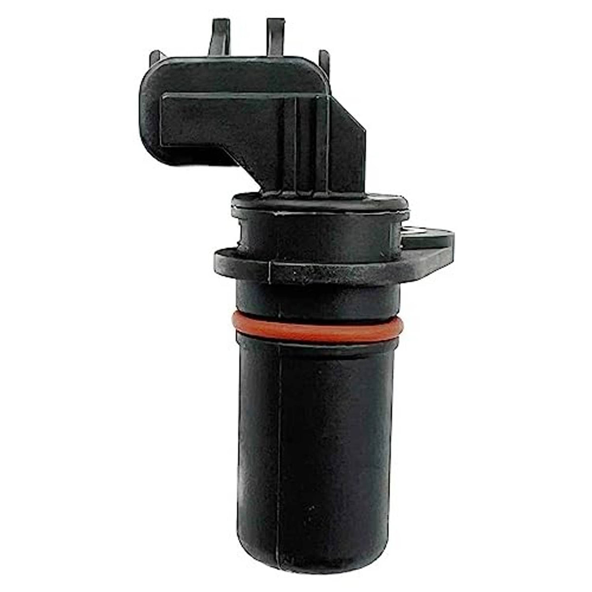 Crankshaft position sensor with black connector housing, red seal ring, and cylindrical body