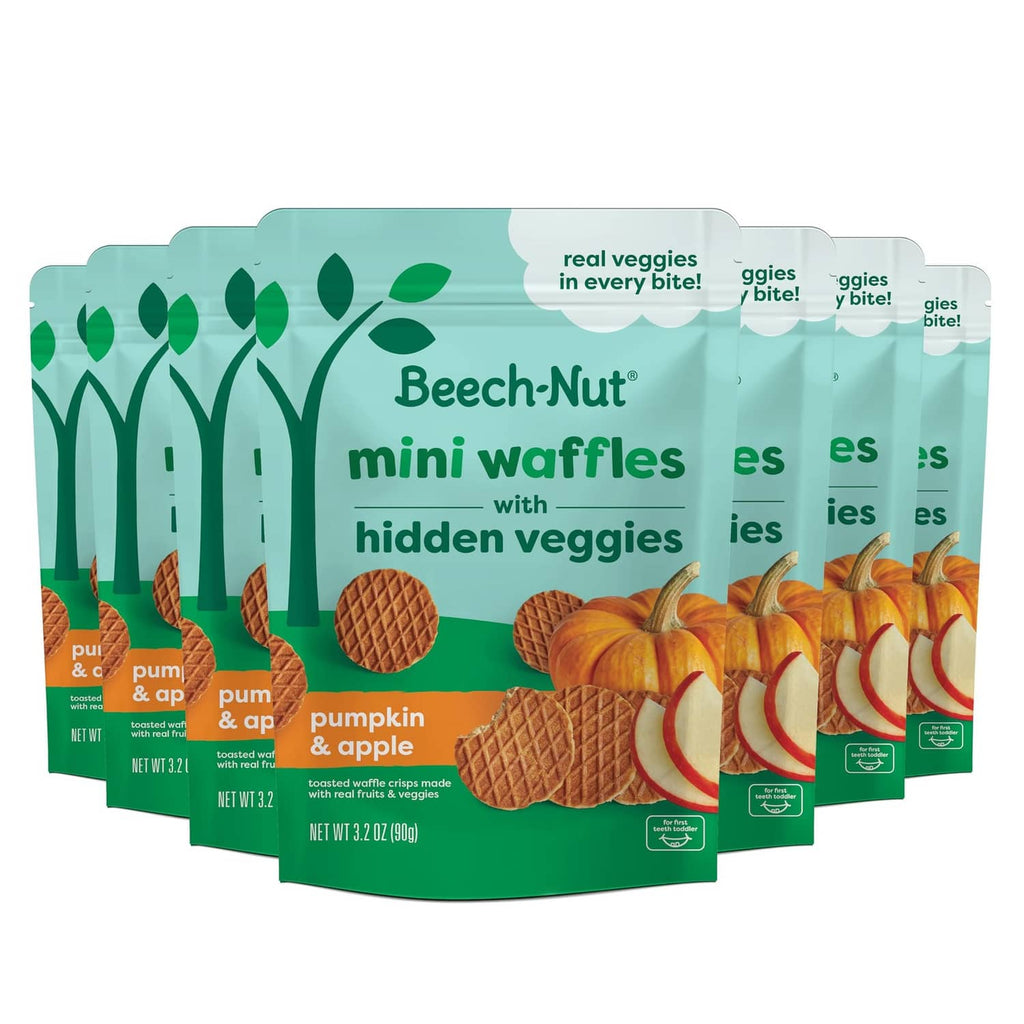 Beech-Nut mini waffles snack bags with hidden veggies, pumpkin & apple flavor, multiple packs