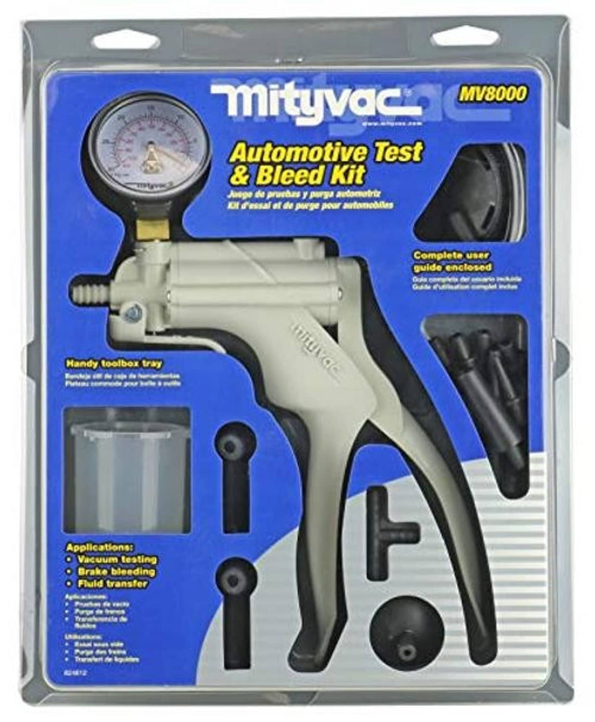 Mityvac MV8000 automotive test and bleeder kit package with pressure gauge and tools