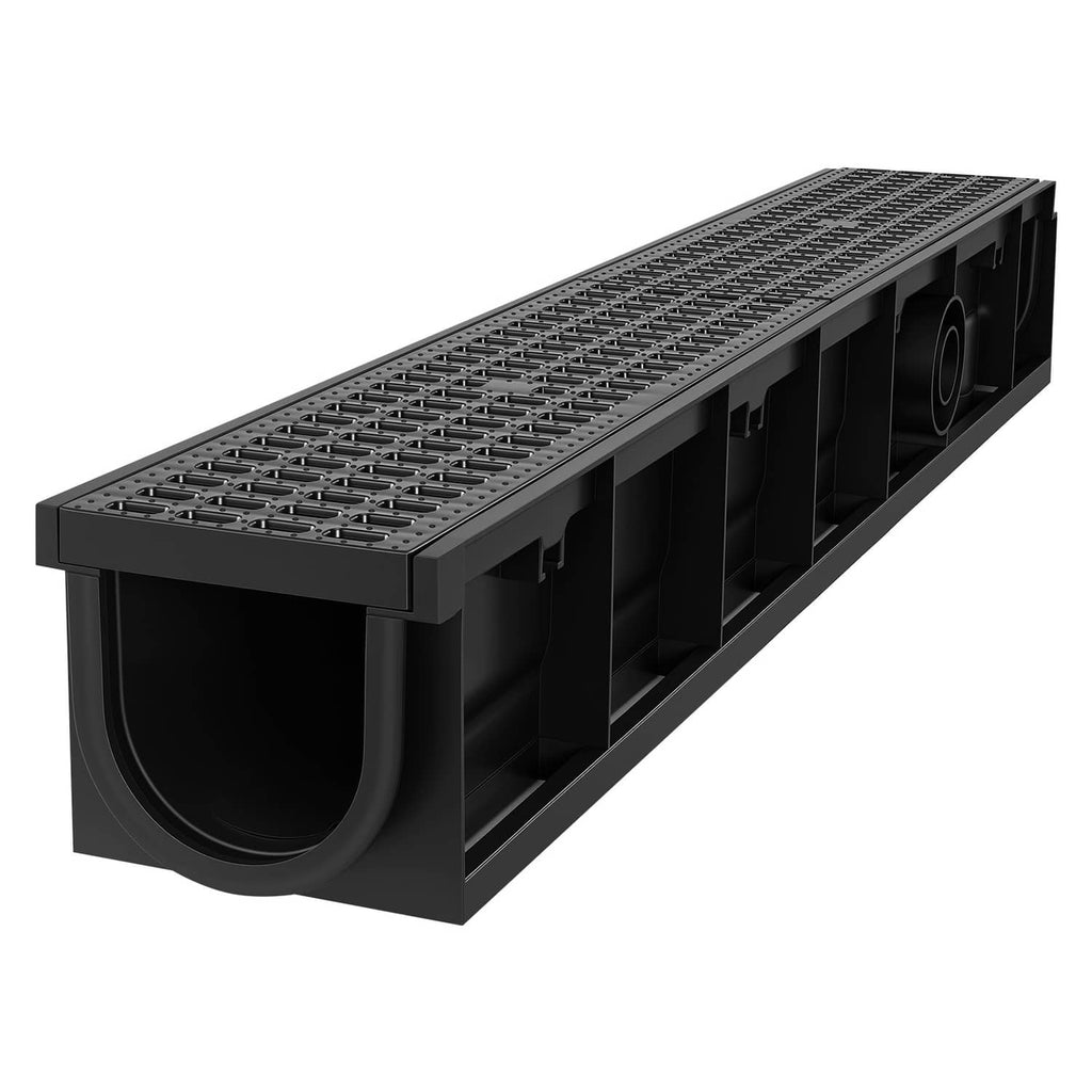 HDPE linear drainage channel with slotted grate cover, deep body and end outlet