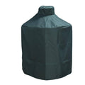 Mini grill cover with hood, dark teal fabric, full-body shape for outdoor ceramic grill