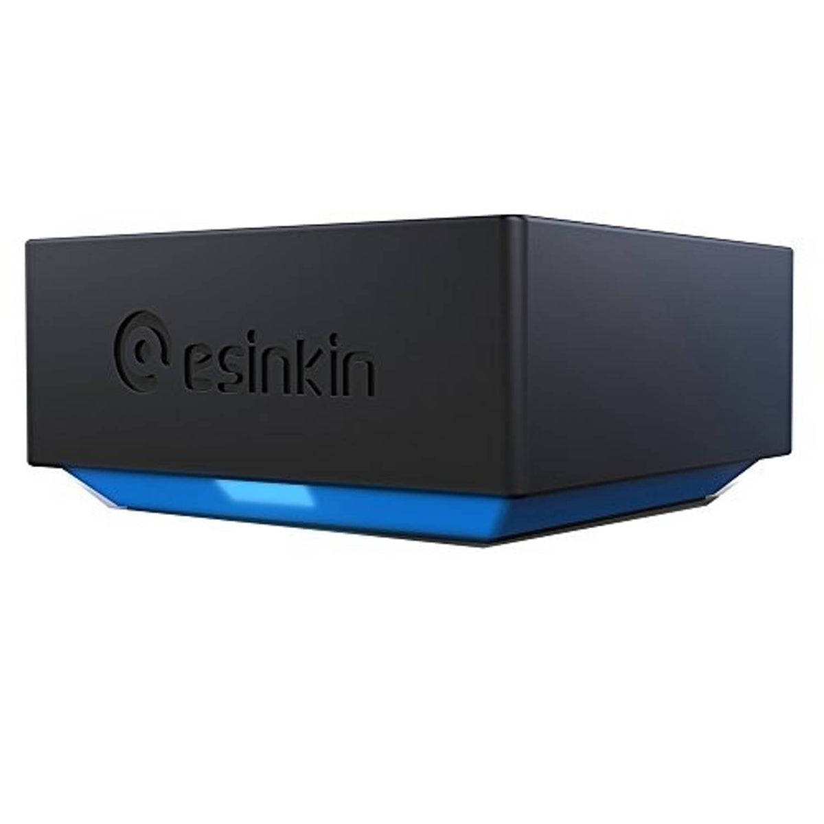 Bluetooth audio adapter side view with Esinkin logo and blue base accent