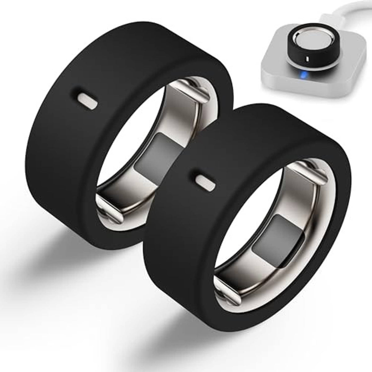 Black silicone Oura ring protector covers with cutouts, two pack