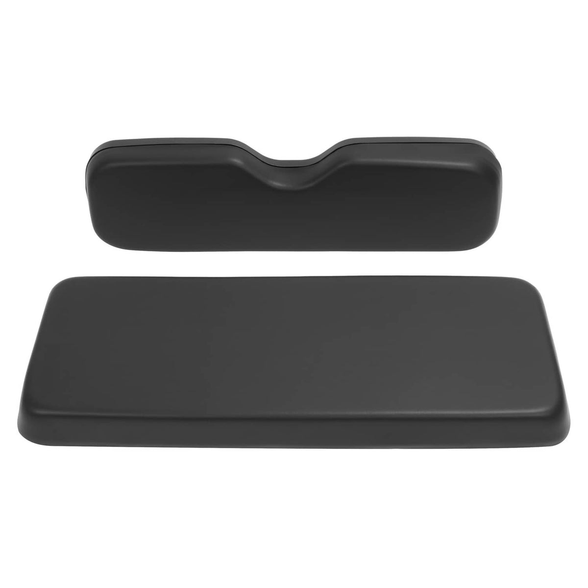 Black rear seat bottom and backrest cushion pads, contoured shape