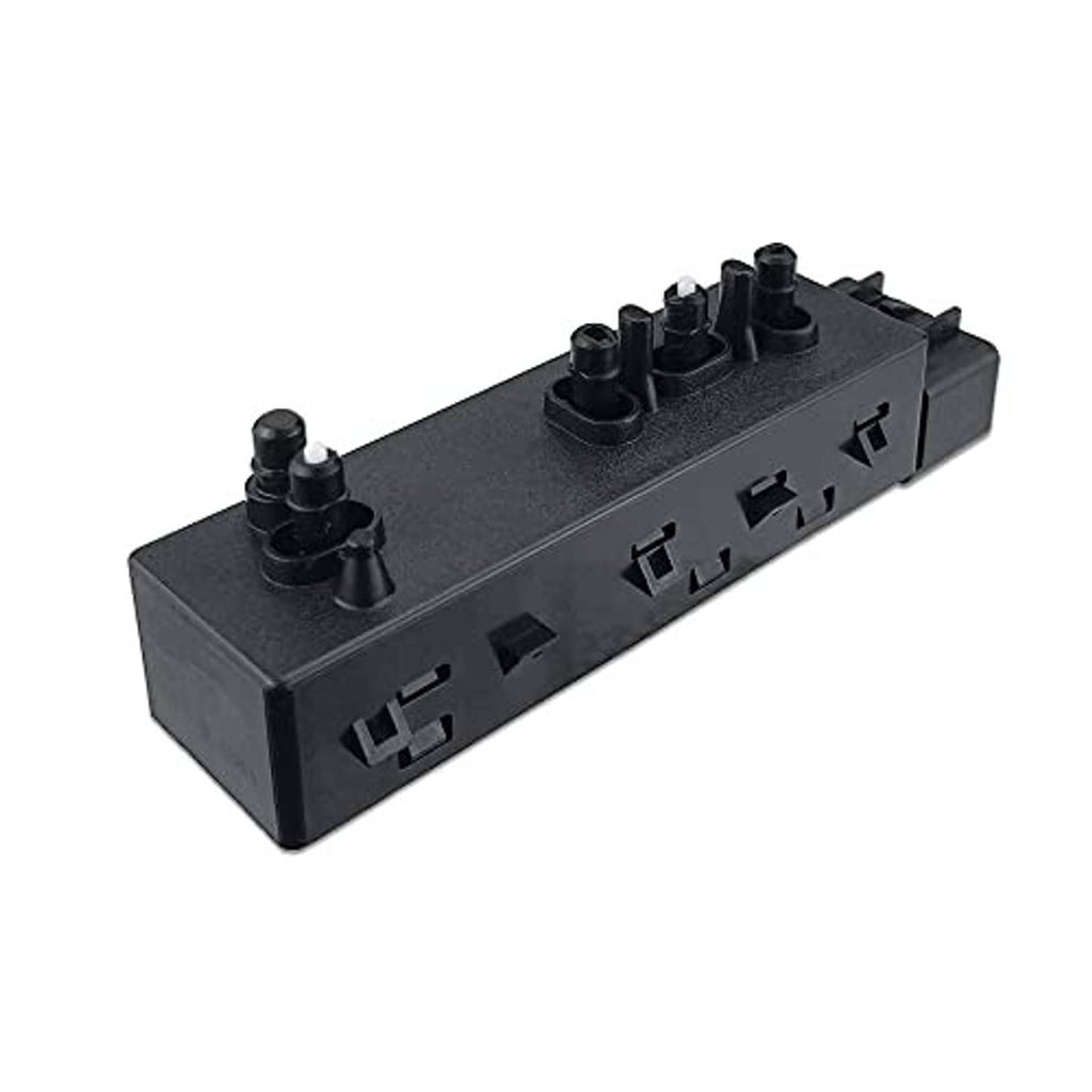 Black power seat switch module angled view with rocker switches and front plug