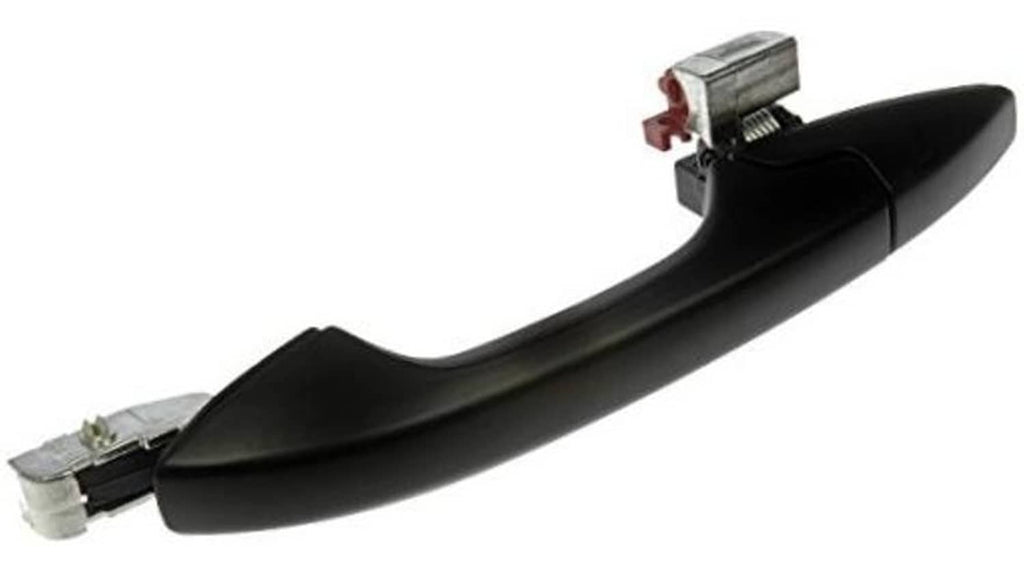 Black rear exterior door handle with latch and mounting bracket, driver side