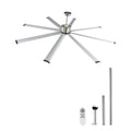 Nickel aluminum ceiling fan with 8 blades, reversible motor, and no light kit.