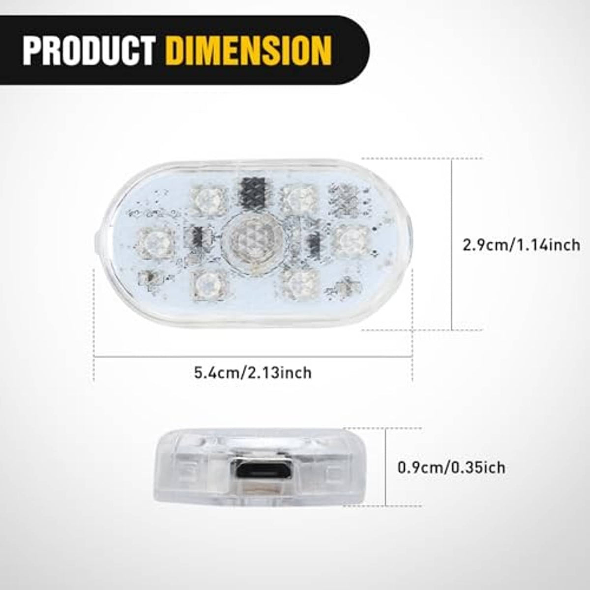 Oval clear RGB LED interior light with multiple LED chips on a transparent housing