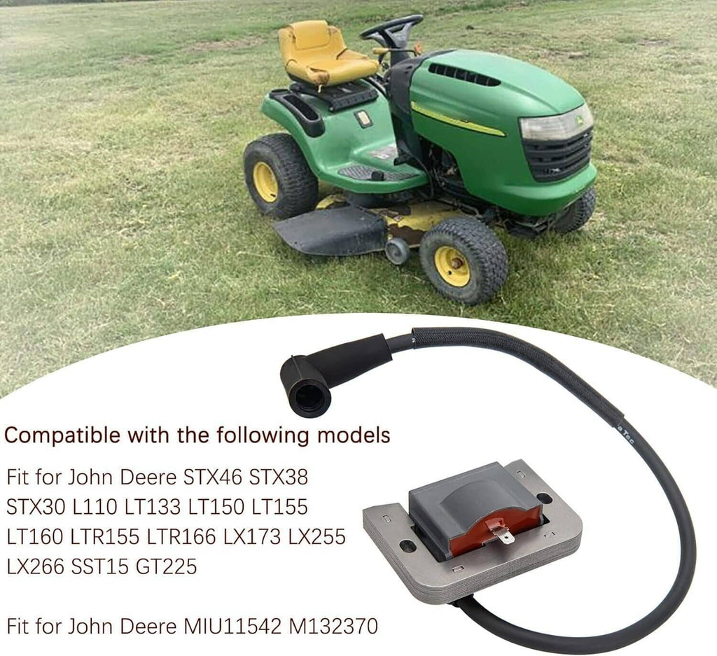 Ignition coil harness with two gray modules and black cables on a riding mower