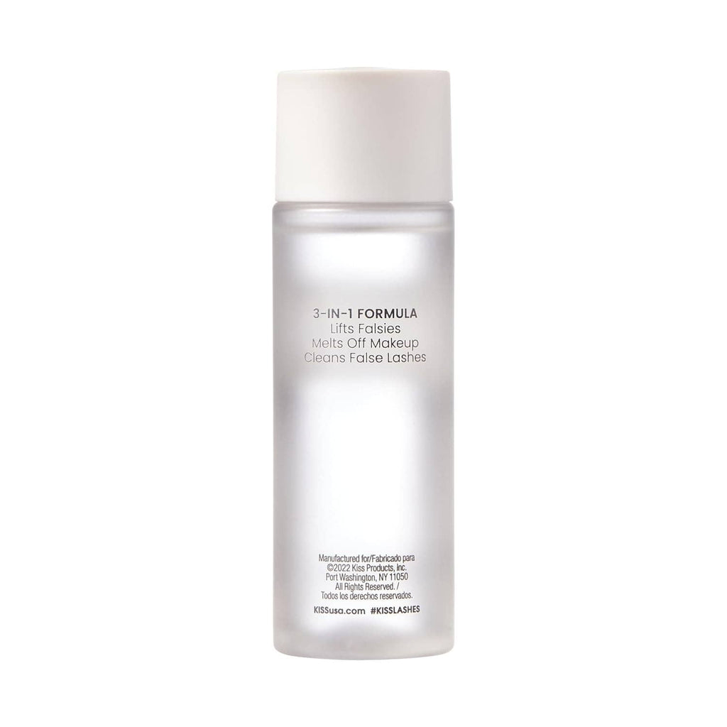 Lash Purify 3-in-1 eye makeup remover bottle with clear label on frosted plastic