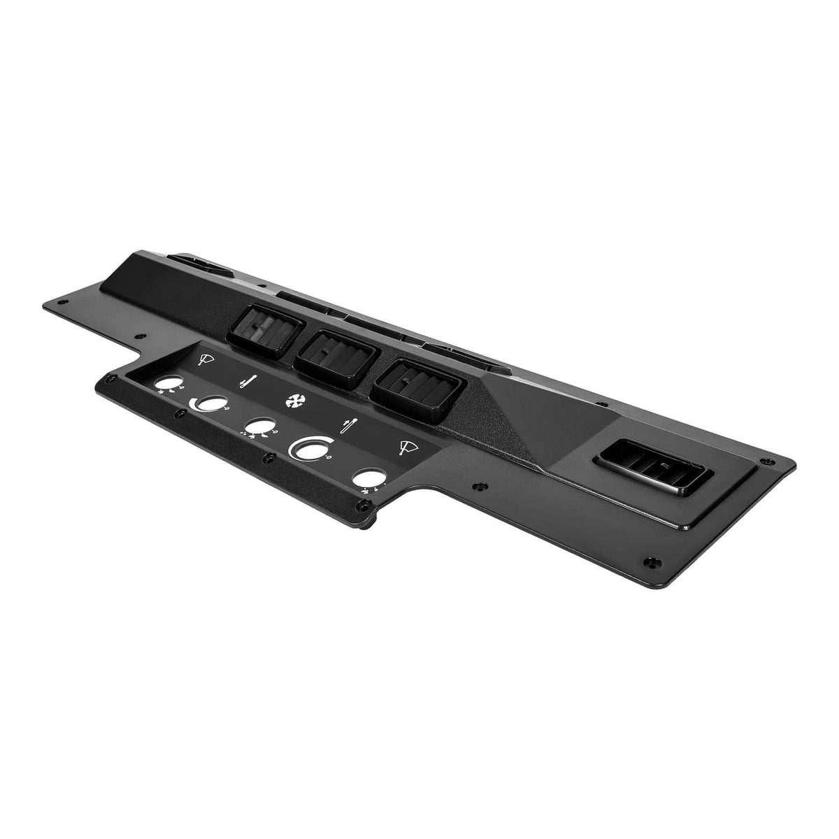 A/C heat control panel bezel with vent slots, buttons, and mounting holes, black