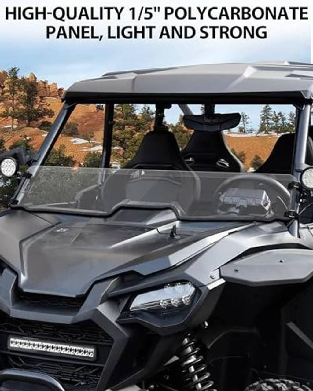 Clear polycarbonate windshield panel with black frame for UTV