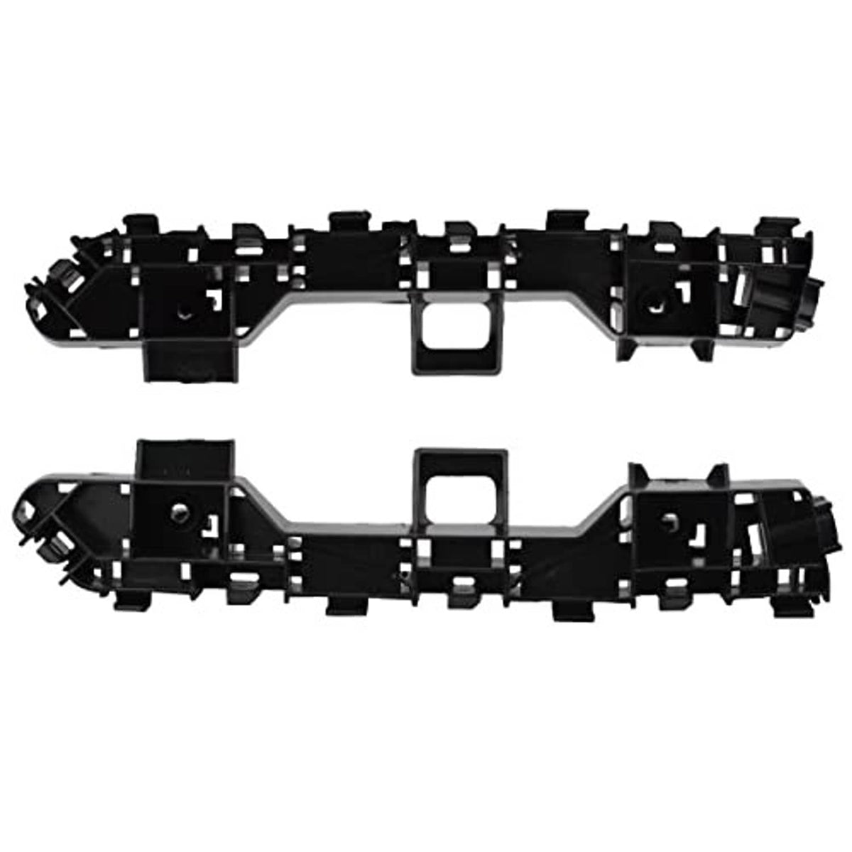 Black bumper bracket reinforcement bar set, top view with center square opening and clips