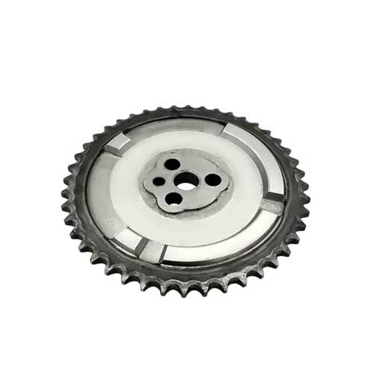 Engine timing sprocket gear with toothed edge and center mounting bolt holes