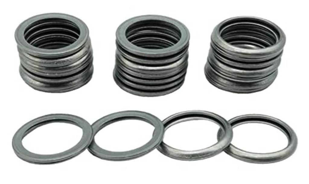 Set of stainless steel M16 flat washer seal rings with metal outer edges, 4-piece view