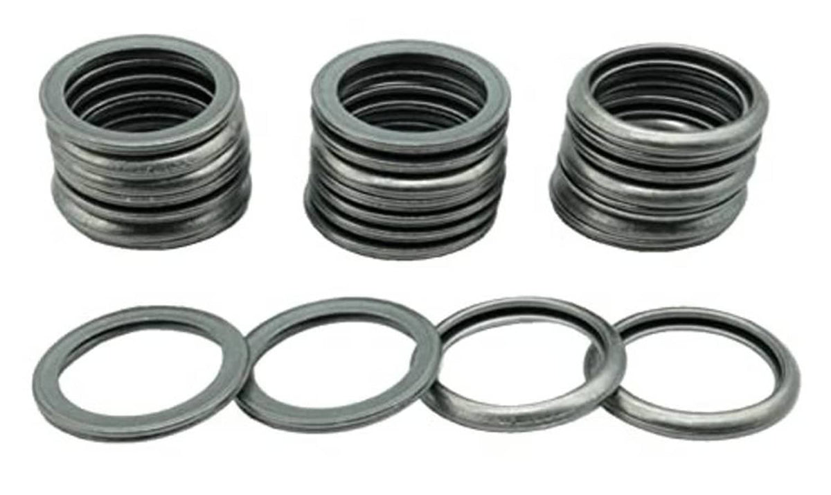 Set of stainless steel M16 flat washer seal rings with metal outer edges, 4-piece view