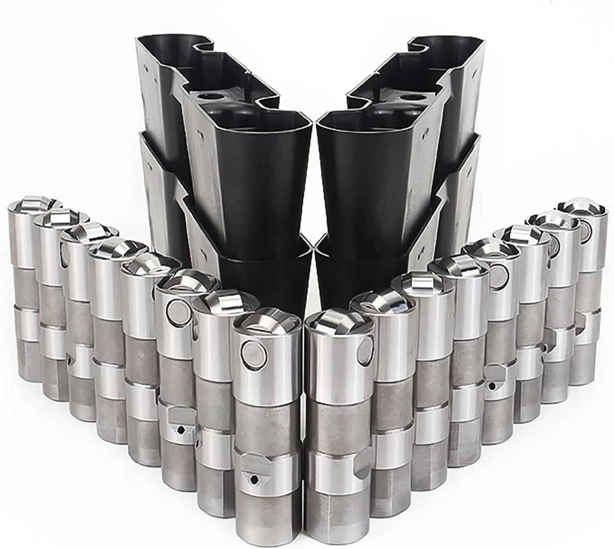 Complete lifter set with multiple silver lifters and two black guide trays