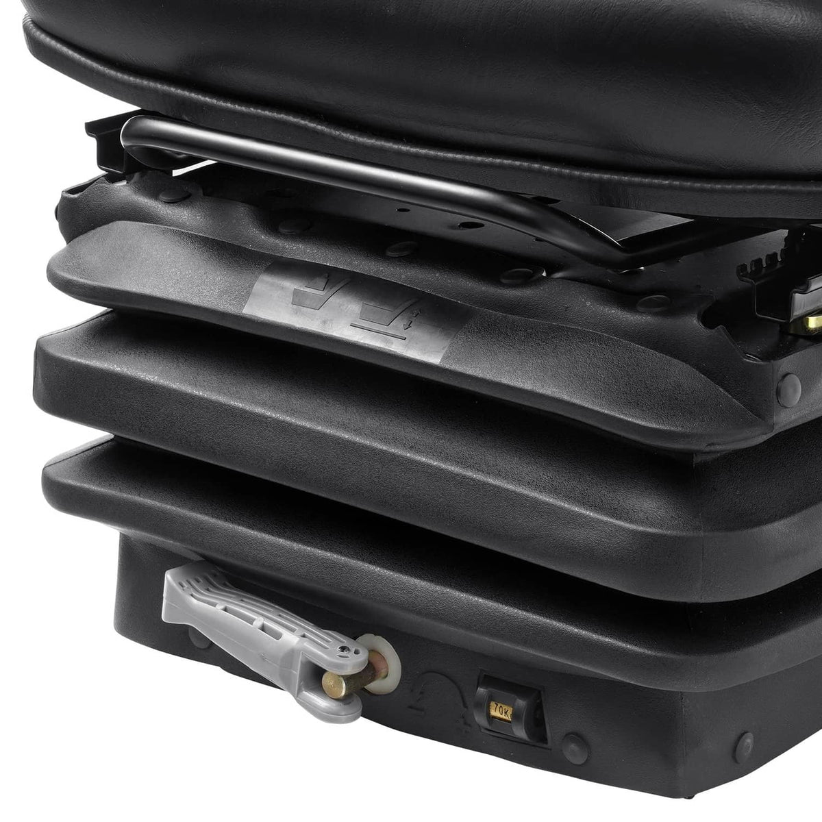 Black seat suspension base with adjustment rails and mounting hardware