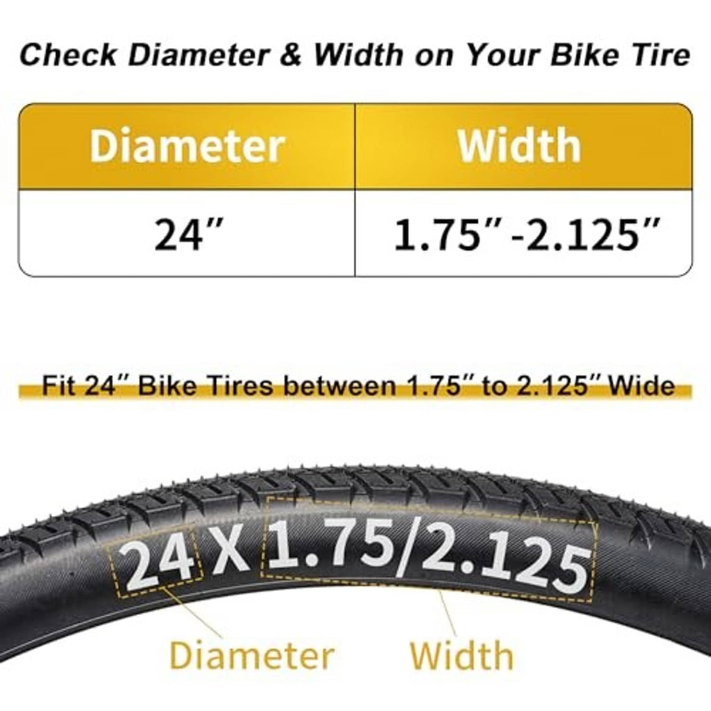 24-inch bike tire size guide showing 1.75–2.125 width range