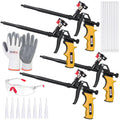 Spray foam insulation gun kit with yellow applicators, gloves, nozzles, and tube extenders