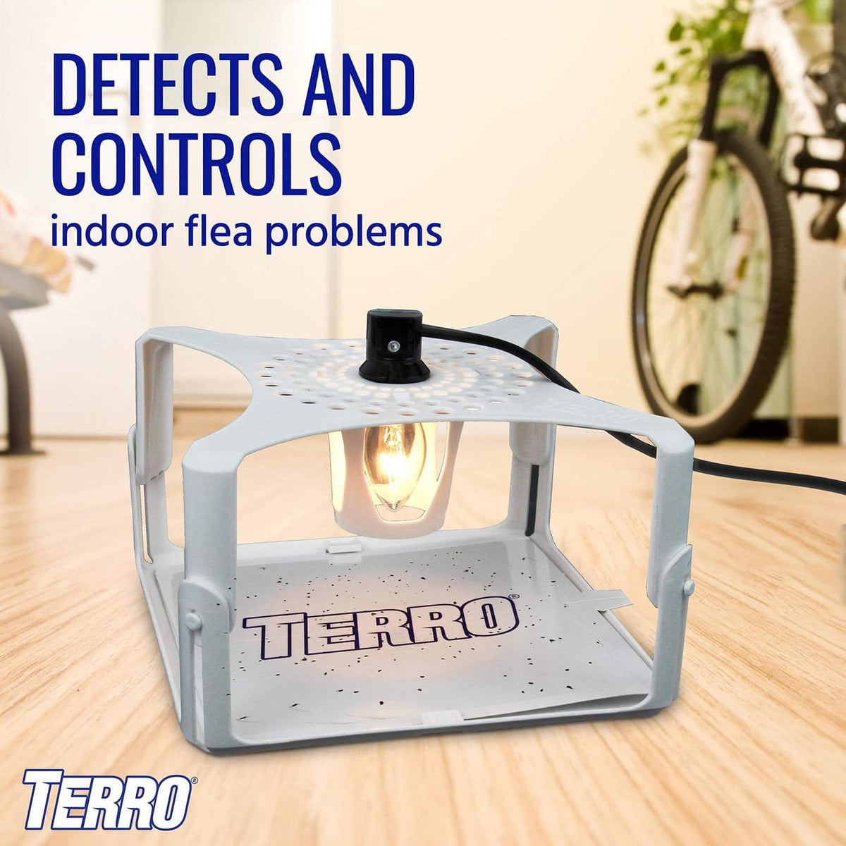 TERRO flea trap glue board on gray base with central lamp