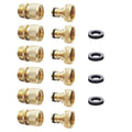 Set of brass garden hose quick-connect couplers with black rubber washers