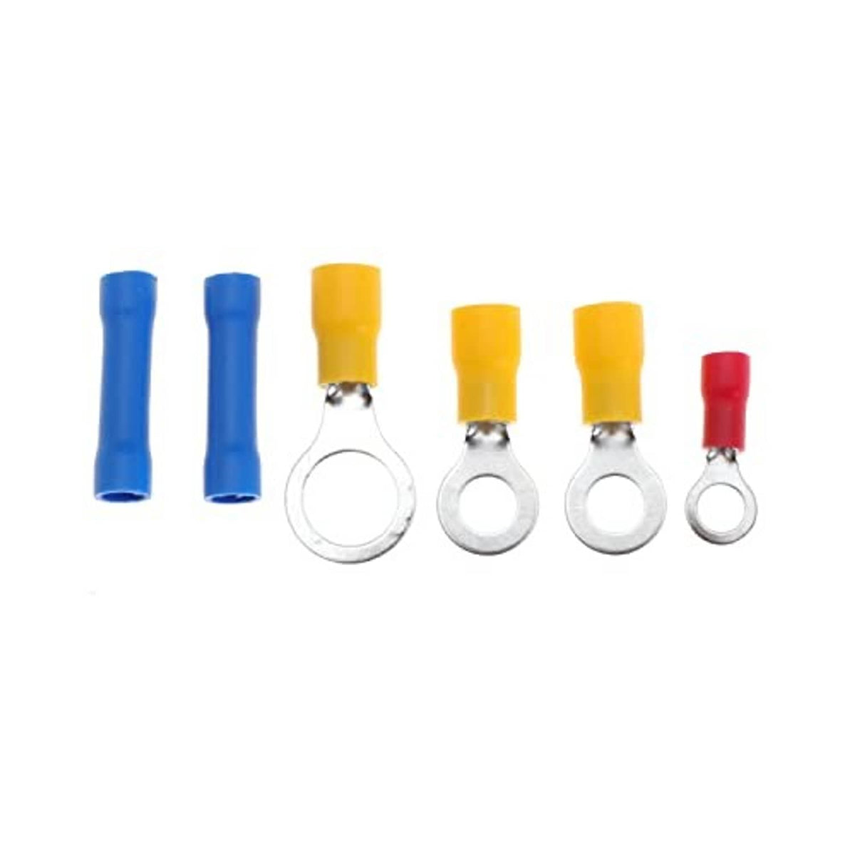Color-coded crimp terminals and ring connectors for electric fan relay wiring