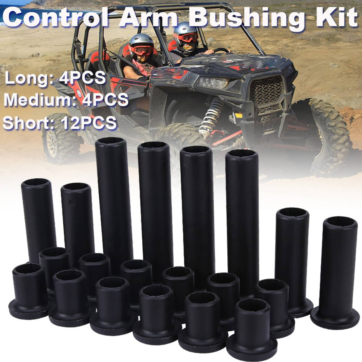 Black A-arm bushing sleeves set, assorted lengths for vehicle suspension control arms