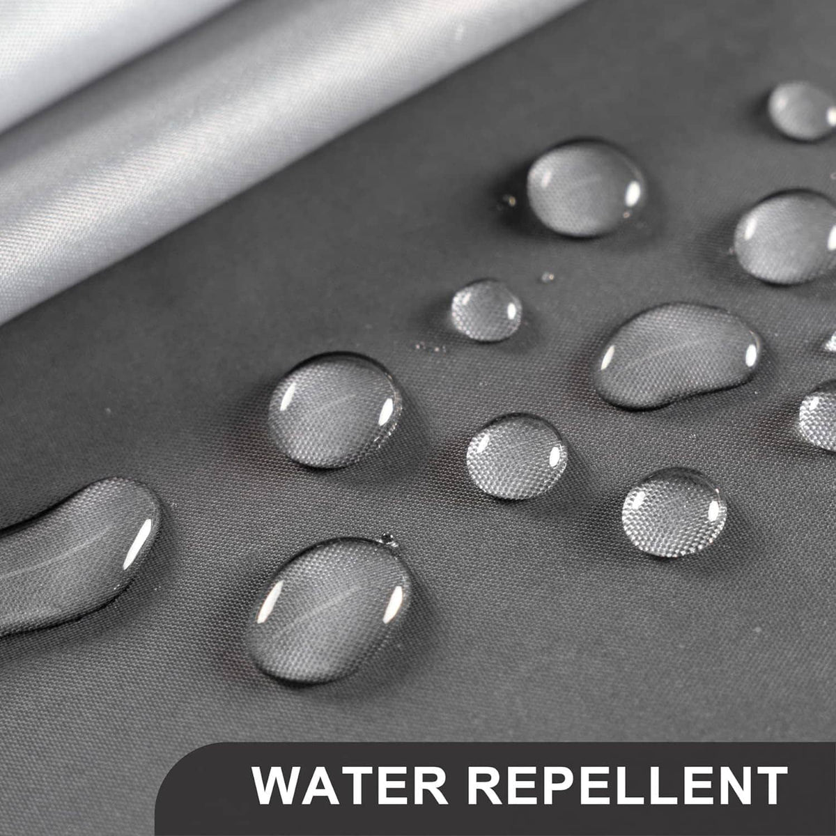 Water-repellent cloth shower curtain fabric with droplet texture on dark gradient