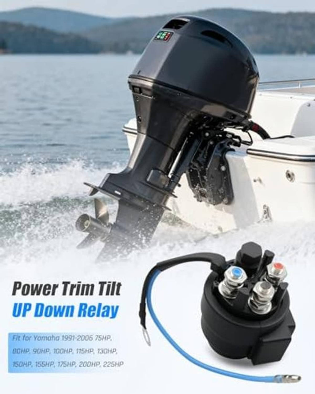 Outboard motor with power trim tilt relay and wiring assembly, black components