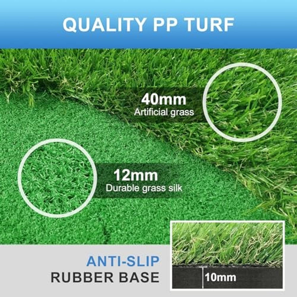 Green artificial turf golf putting mat surface with anti-slip rubber base shown